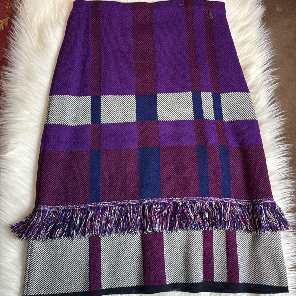 St. John Knit Purple Geometric Pattern Unlined Skirt Size S